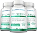 Approved Science Pyloriprin - Advanced Digestive Support for A Healthy Stomach - Zinc L-Carnosine, Probiotic, Broccoli Sprout, Deglycyrrhized Licorice - 180 Capsules - Three Month Supply - Vegan