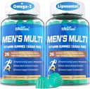 Methylated Multivitamin for Men Gummies, Vegan Omega 3, CoQ10, Zinc, Vitamin A C D3 K2 E B Complex, Calcium, Magnesium, Lycopene - Liposomal Vitamins - Energy, Immune, Bone, Brain, Sugar Free, 120 Cts