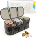 BEXEEN 7-Day Portable Pill Organizer - 12 Compartment Box with Alarm, Travel Bag, Lock, Key Chain, Timer, Pill Cutter