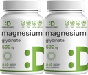 2 Pack Magnesium Glycinate 500mg, 480 Veggie Capsules | 100% Chelated for Easy Absorption | Essential Mineral Supplement for Muscle, Sleep, & Heart Health