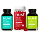 HUM Gut Health Bundle, Daily Cleanse, Flatter Me Digestive Enzymes & Pro Apple Cider Vinegar Gummies with Probiotics for Digestive Health, Probiotics, Vitamin B12, ACV, 3-Step Wellness Support Pack