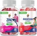 Magnesium Gummies for Adults & Zinc Gummies for Adults - Zinc Chewable Gummy for Immune Support - Powerful Natural Antioxidant Non-GMO Supplement for Children Men Woman Adults