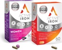 Active Iron Bundle: Women’s Non-Constipating Iron Capsules with Multivitamin & High Potency Iron Supplement for Women & Men, 2X Better Absorption, Boosts Energy & Immune System (60 Capsules)