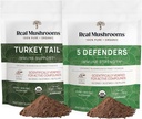Real Mushrooms Turkey Tail (45g) and 5 Defenders (45g) Mushroom Extract Powder Bundle - Mushroom Supplement for Immune Strength - Vegan, Non-GMO Immunity Supplement
