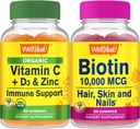 WellYeah Organic Vitamin C + D3 + Zinc + High Potency Biotin, Gummies Bundle - Great Tasting, Vitamin Supplement, Gluten Free, GMO Free, Chewable Gummy