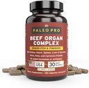 Paleo Pro O.G. Blend Premium Beef Organs Capsules, Kidney, Heart, Liver, Spleen and Pancreas from Grass Fed & Pastured Cows, Dietary Supplement, No GMO, 180 Capsules