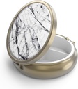 Pill Case Pill Box with Mirror Retro 3 Compartment Small Pill Case for Purse or Pocket Bronze Small Roud Pill Box or Vitamins, Fish Oil, Supplements, Pill Containe Travel Gifts（White Marble）