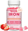 Vegan Iron Supplement Gummies for Women & Men, Anemia, Blood Builder & Energy Support for Iron Deficiency, with Vitamin C, A, B Complex, Folate, CoQ10, Sugar Free, Non-GMO, 60 Count