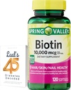 Spring Valley Biotin 10,000 mcg, 120 Count, SoftGels, for Hair, Skin, Nail Health, Bundle with Luall's 45 Diabetes Decoded